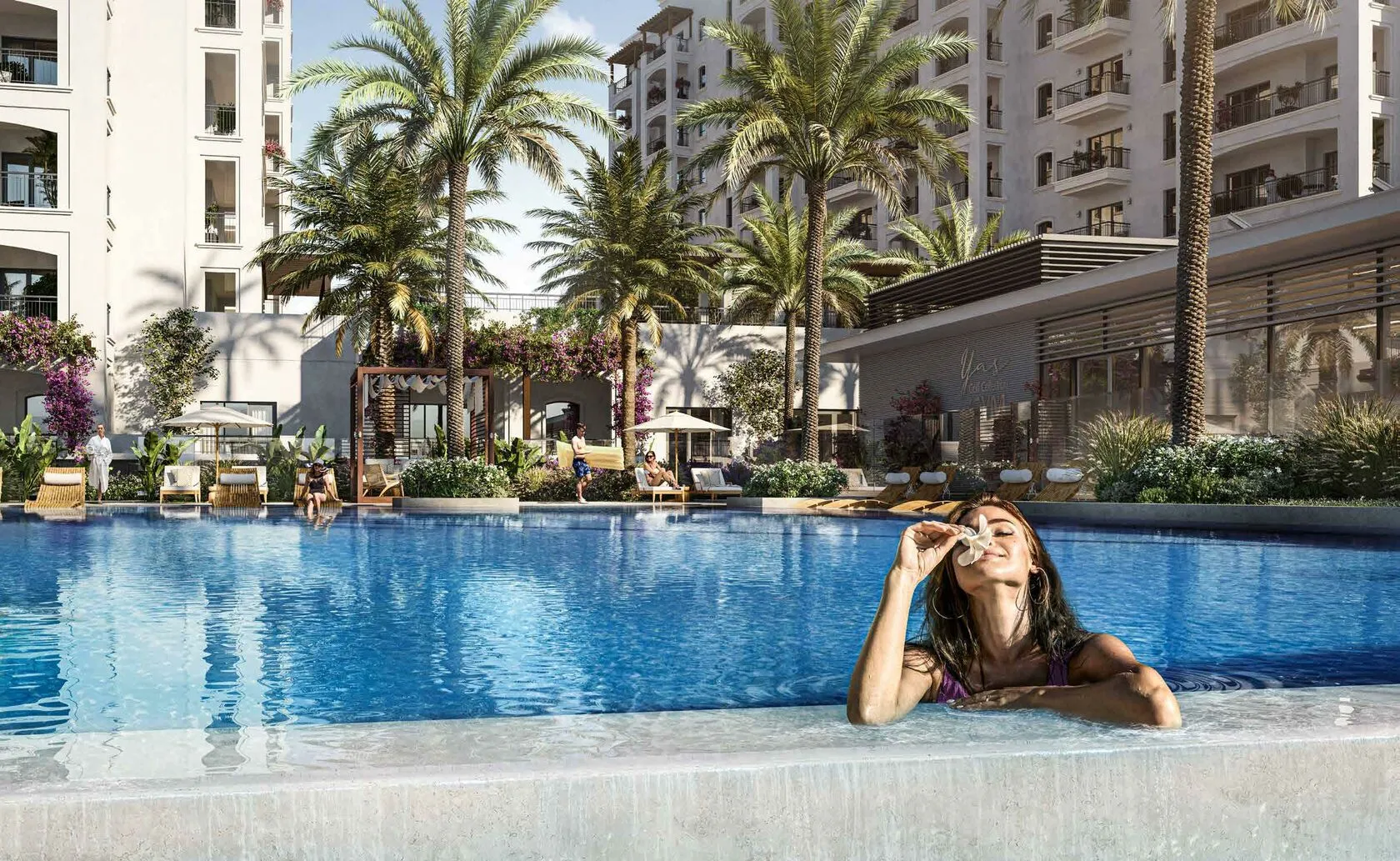 yas golf collection by aldar properties pool side